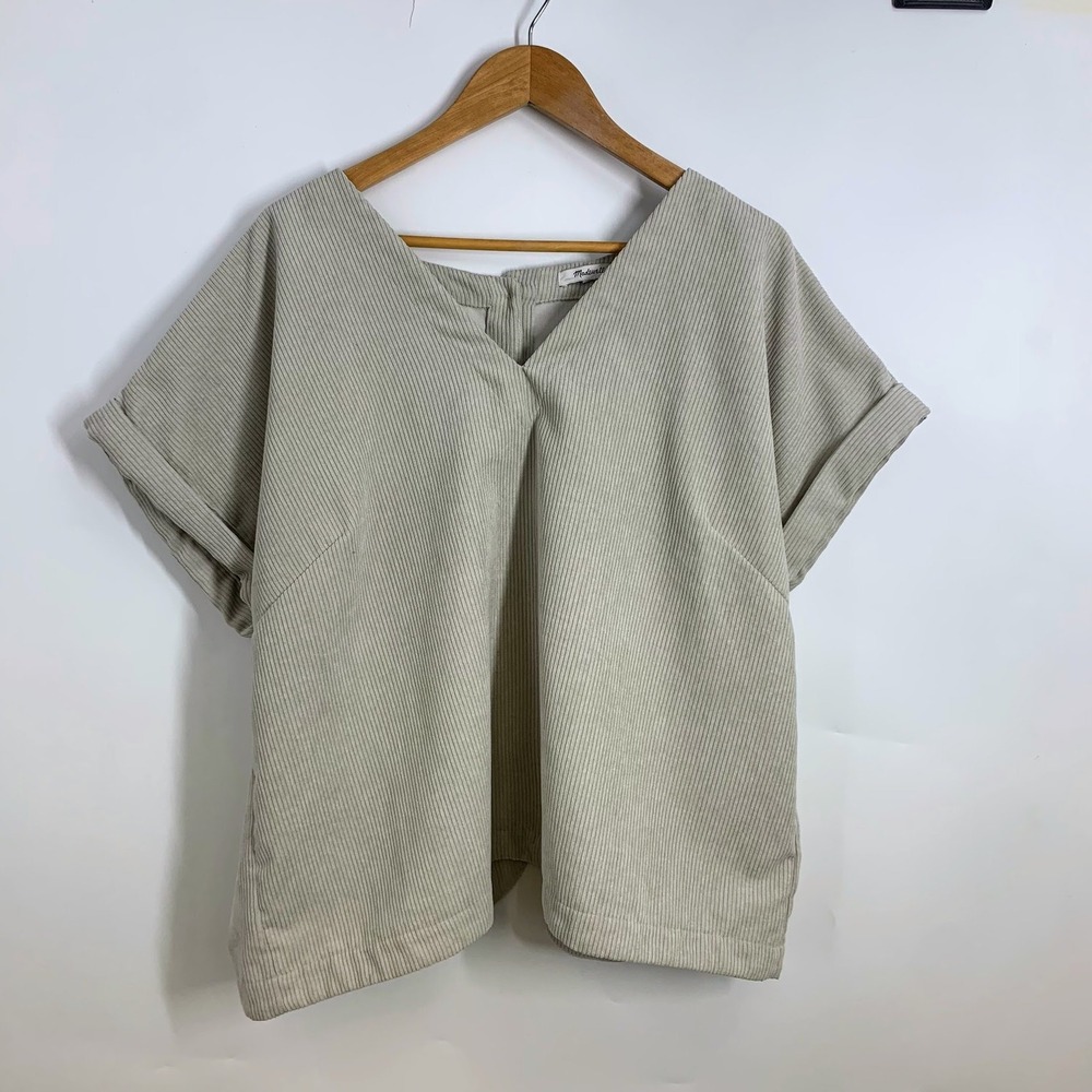 Madewell Renata Corduroy Quarter Zip Button Front Pullover Top Beige Size 1X